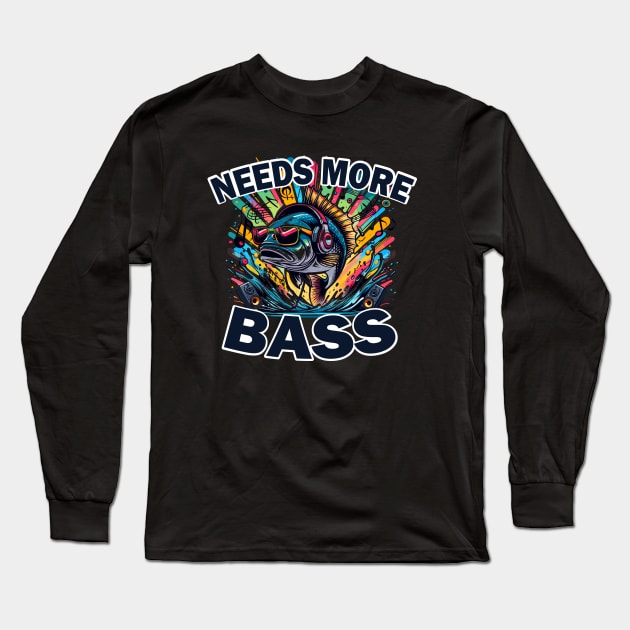 Needs More Bass Funny Fish Pun Long Sleeve T-Shirt by SubtleSplit